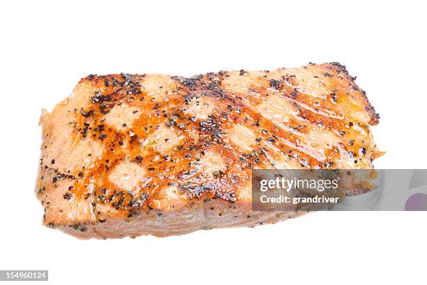 grilled salmon filet, isolated on white - grilled fish stock pictures, royalty-free photos & images