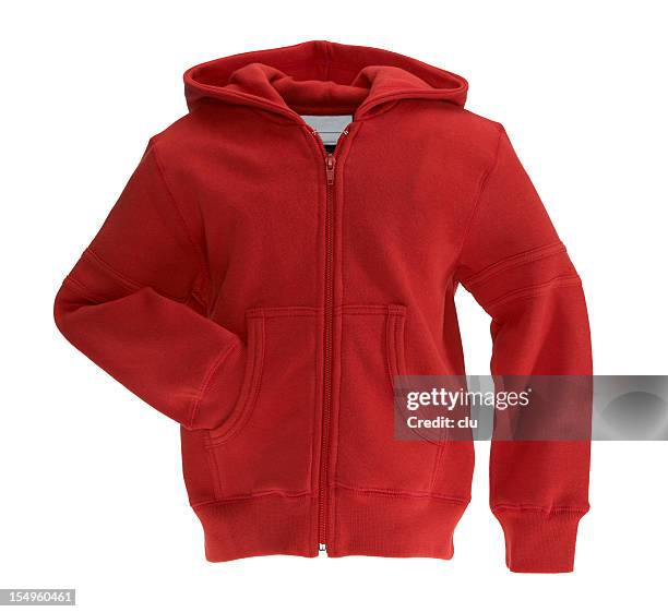 red sweat-shirt on white background - rits stockfoto's en -beelden