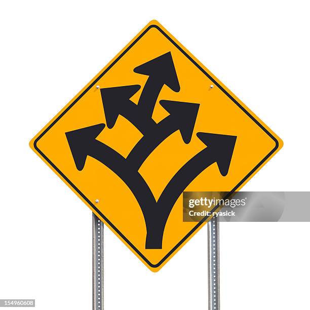 branching off or division ahead traffic sign post isolated - avenue stock pictures, royalty-free photos & images