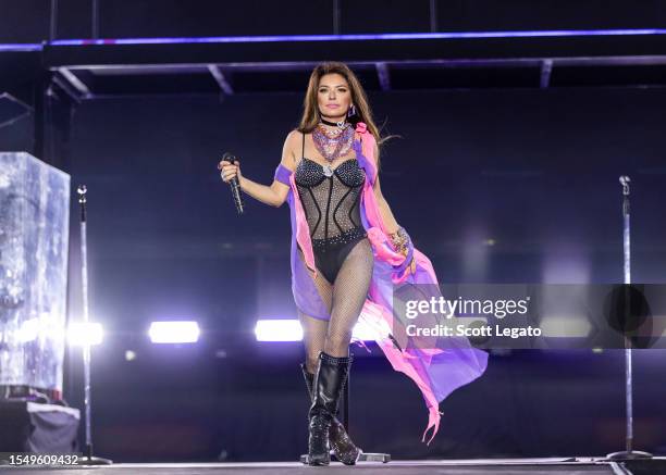 Shania Twain performs on day 3 of the 2023 Faster Horses Music Festival Michigan International Speedway on July 16, 2023 in Brooklyn, Michigan.