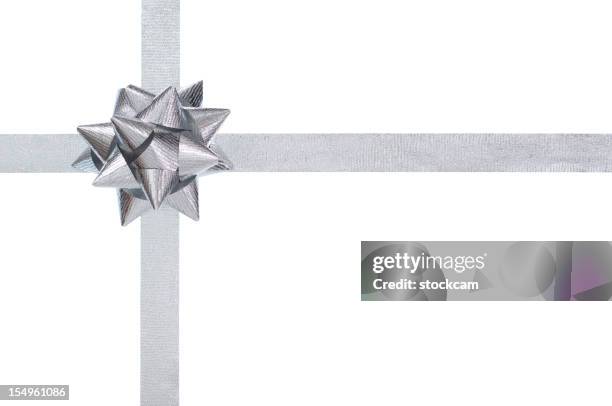 silver present bow and ribbon, isolated on white - silver coloured stock pictures, royalty-free photos & images