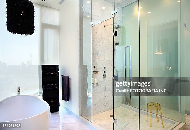 luxury bathroom - glass door stock pictures, royalty-free photos & images