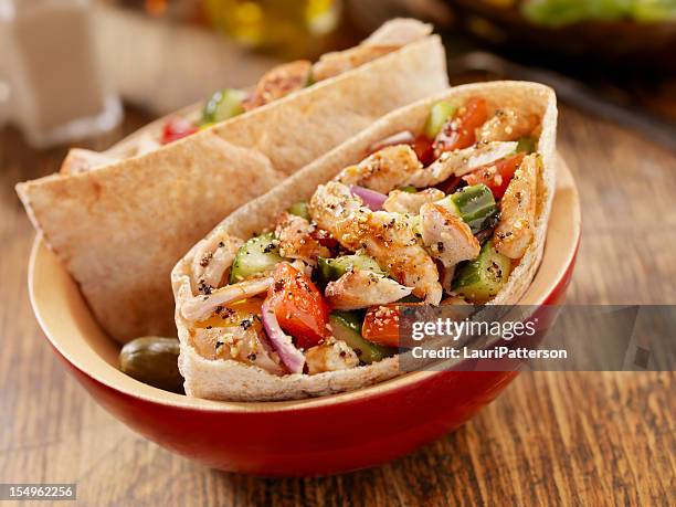 pita pocket with grilled chicken - wholemeal bread stock pictures, royalty-free photos & images