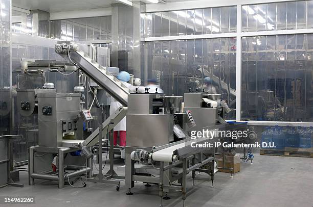 línea de producción en la fábrica de alimentos. - fabrica alimentos fotografías e imágenes de stock