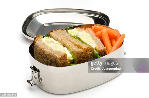 egg salad sandwich lunch box - lunch bag stock pictures, royalty-free photos & images