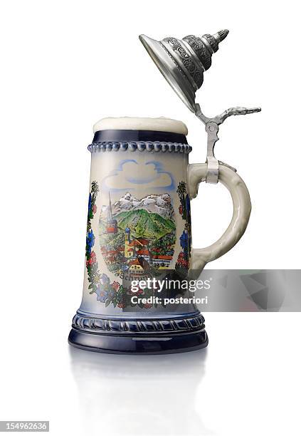 beer stein on white background - beer stein stock pictures, royalty-free photos & images