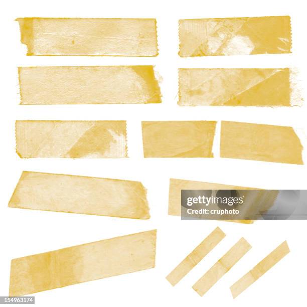 collection of old sticky tape on a white background - old paper texture stock pictures, royalty-free photos & images