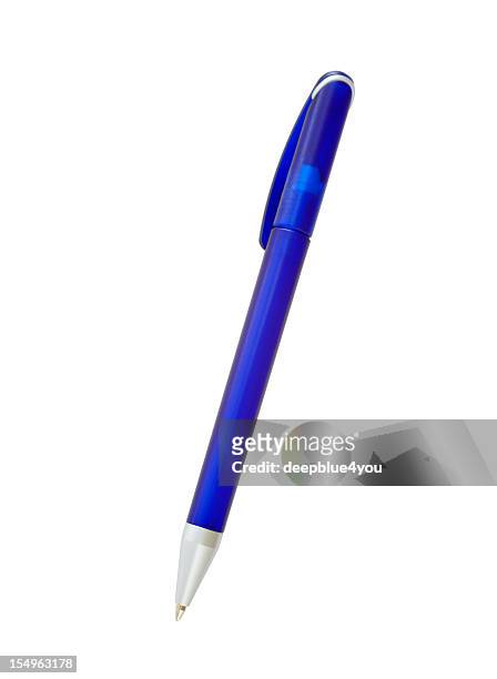 azul biro de negocios aislado sobre blanco - pen fotografías e imágenes de stock