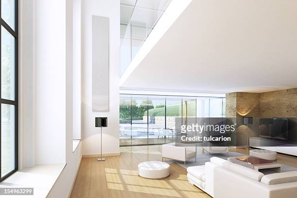 moderna sala de estar penthouse - apartamento de cobertura - fotografias e filmes do acervo