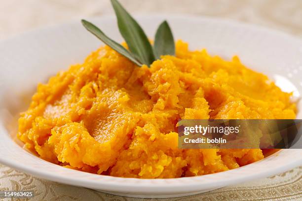 butternut squash prepared in a white bowl - butternut squash stock pictures, royalty-free photos & images