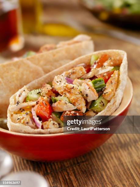 grilled chicken salad pita sandwich - whole wheat pitta stock pictures, royalty-free photos & images