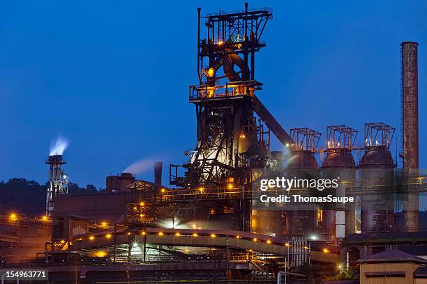 blast furnace at night - blast furnace stock pictures, royalty-free photos & images