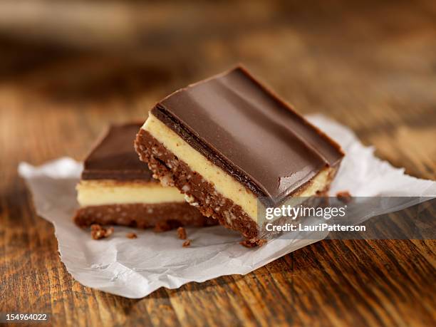 nanaimo bars - chocolate biscuit cake stock pictures, royalty-free photos & images