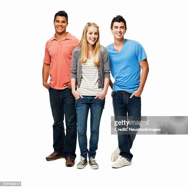 casual young adults - isolated - friends with white background stockfoto's en -beelden