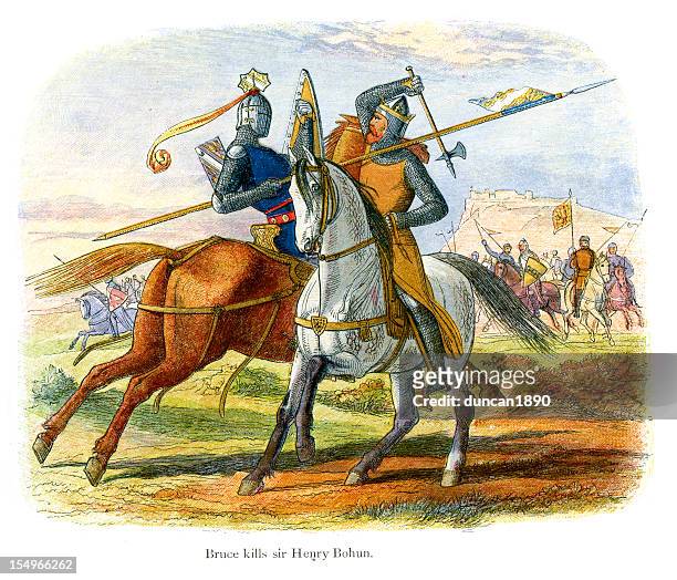 ilustraciones, imágenes clip art, dibujos animados e iconos de stock de robert the bruce mata sir henry bohum - battlefield