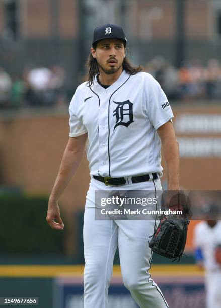 Alex Faedo of the Detroit Tigers looks on during the game against the San Diego Padres at Comerica Park on July 23, 2023 in Detroit, Michigan. The...