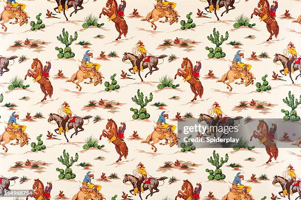 cactus cowboys vintage fabric - vintage pattern stockfoto's en -beelden