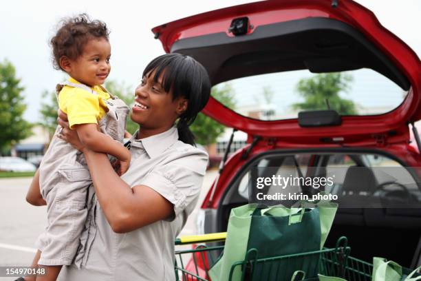 grocery shopping - shopping bags car boot stock pictures, royalty-free photos & images