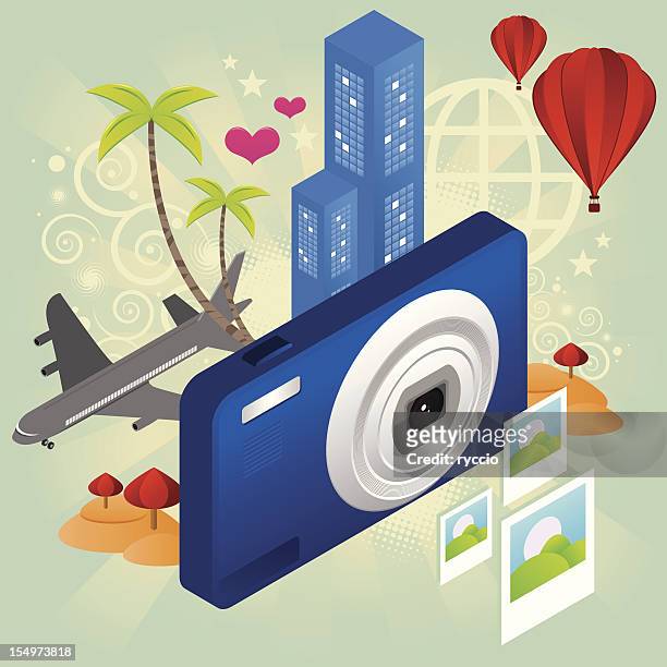 vacation photo compact cam - point and shoot camera stock illustrations