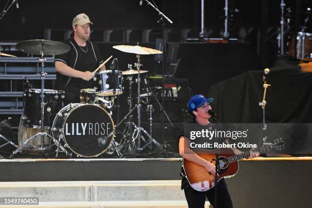 Lily Rose performs ahead of Sam Hunt during his "Summer On The Outskirts 2023" tour at Budweiser Stage on July 16, 2023 in Toronto, Ontario.