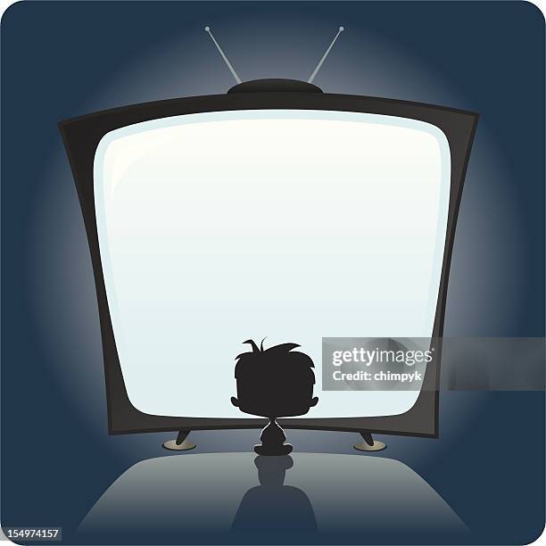 kid watching tv - tv family stock illustrations