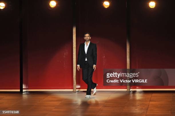 Designer Marc Jacobs walks the runway at the Marc Jacobs Spring 2013 fashion show during Mercedes-Benz Fashion Week at the Lexington Avenue Armory on...