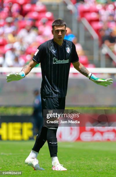 Alex Padilla goalkeeper of Athletic Club gestures during the friendly match between Chivas and Athletic Club at Akron Stadium on July 16, 2023 in...