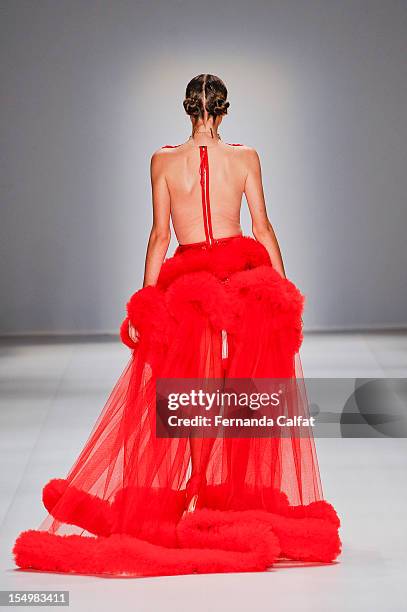 Model walks the runway during FH by Fause Haten - Sao Paulo Fashion Week on October 29, 2012 in Sao Paulo, Brazil.