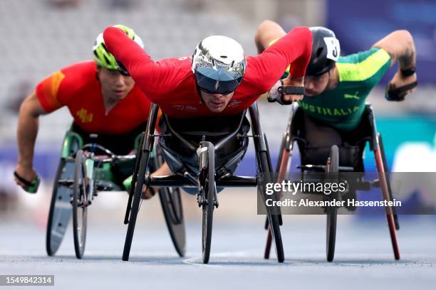 Marcel Hug of Switzerland competes in the Men's 800m T64 Heat during day nine of the World Para Athletics Championships Paris 2023 at Stade Charlety...