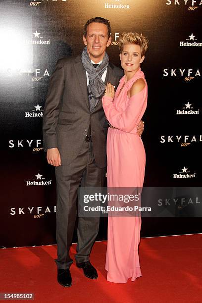 Joaquin Prats and Tania Llasera attend the 'Skyfall' premiere photocall at Santa Ana square on October 29, 2012 in Madrid, Spain.