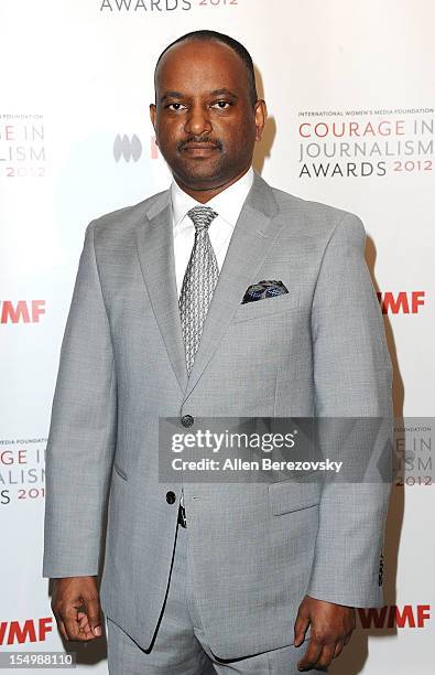 Journalist Elias Wondimu arrives at the 2012 Courage in Journalism Awards hosted by the International Women's Media Foundation held at the Beverly...