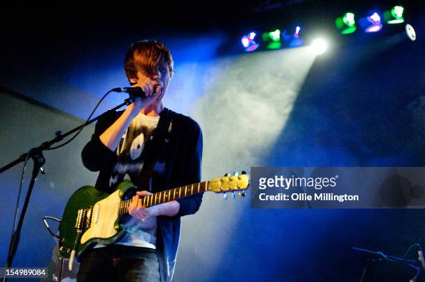 Jordan Gatesmith of Howler performs on stage during a date of the NME Magazine New Generation tour at Rescue Rooms on October 29, 2012 in Nottingham,...