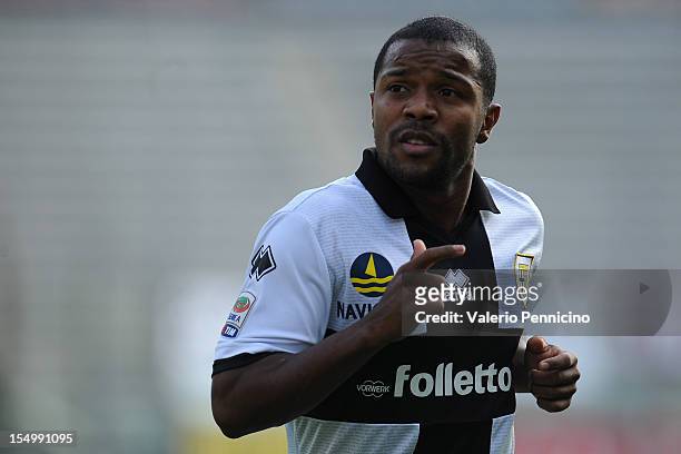Dorlan Pabon of Parma FC looks on during the Serie A match between Parma FC and UC Sampdoria at Stadio Ennio Tardini on October 21, 2012 in Parma,...