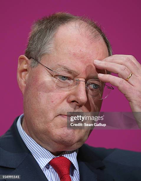 German Social Democrat and candidate for Chancellor Peer Steinbrueck speaks to the media to announce a full disclosure of his supplementary income in...