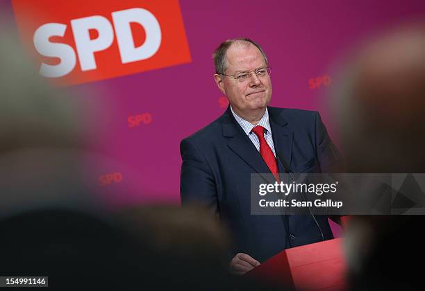 German Social Democrat and candidate for Chancellor Peer Steinbrueck speaks to the media to announce a full disclosure of his supplementary income in...