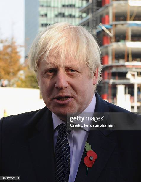 Mayor of London Boris Johnson attends a photocall to launch the largest ever London Poppy Day aboard HMS Severn on October 30, 2012 in London,...