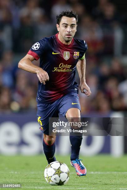 Xavi Hernandez of FC Barcelona during the UEFA Champions League Group G match between FC Barcelona and Celtic FC at the Camp Nou Stadium on October...