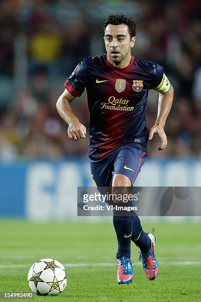 Xavi Hernandez of FC Barcelona during the UEFA Champions League Group G match between FC Barcelona and Celtic FC at the Camp Nou Stadium on October...