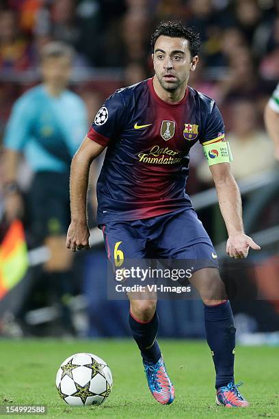 Xavi Hernandez of FC Barcelona during the UEFA Champions League Group G match between FC Barcelona and Celtic FC at the Camp Nou Stadium on October...