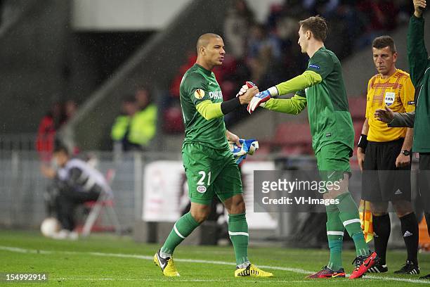 Goalkeeper Boy Waterman of PSV, goalkeeper Przemyslaw Tyton of PSV during the Europa League match between PSV Eindhoven and AIK Solna at the Philips...