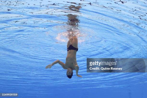 Eduard Kim of Team Kazakhstan competes in the Artistic Swimming Men’s Solo Technical Final on day four of the Fukuoka 2023 World Aquatics...