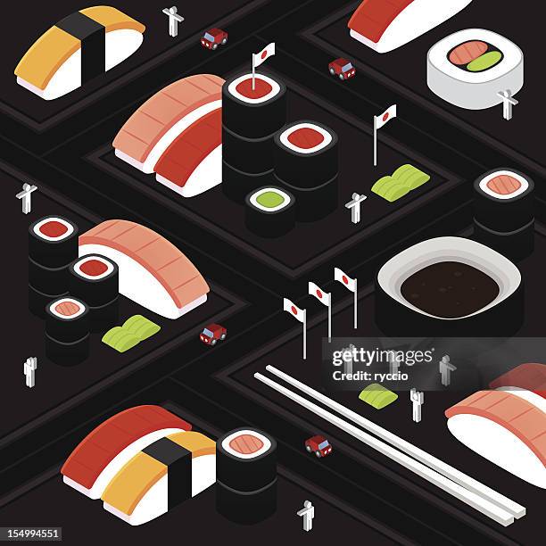 sushi-stadt - hosomaki stock-grafiken, -clipart, -cartoons und -symbole
