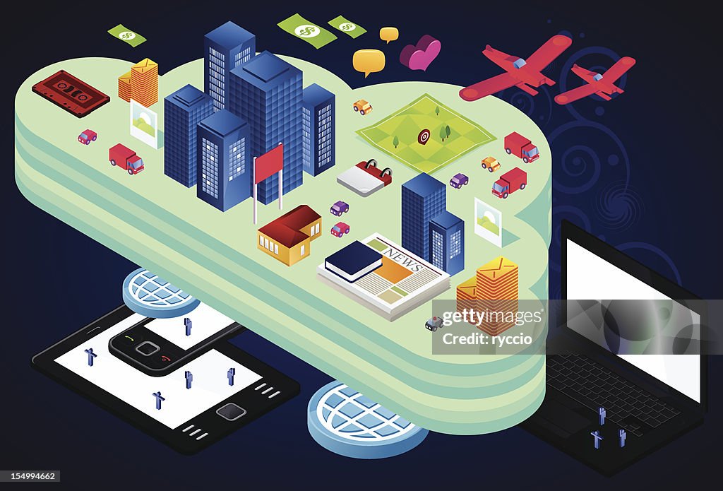 Isometric horizontal technology cloud