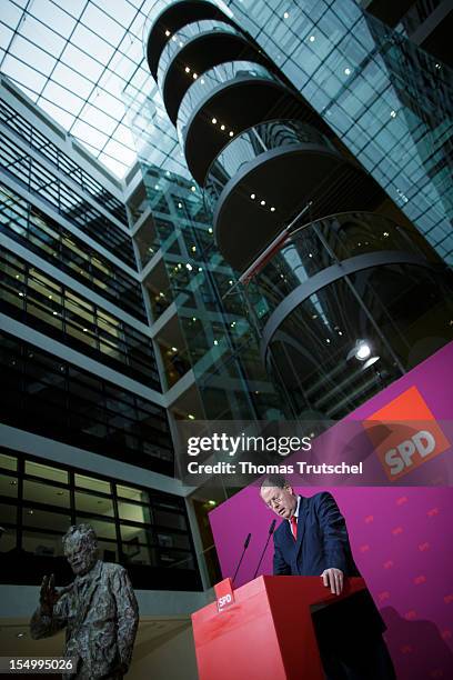 German Social Democrat and candidate for Chancellor Peer Steinbrueck speaks to the media to announce a full disclosure of his supplementary income in...