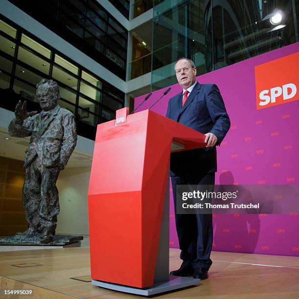 German Social Democrat and candidate for Chancellor Peer Steinbrueck speaks to the media to announce a full disclosure of his supplementary income in...