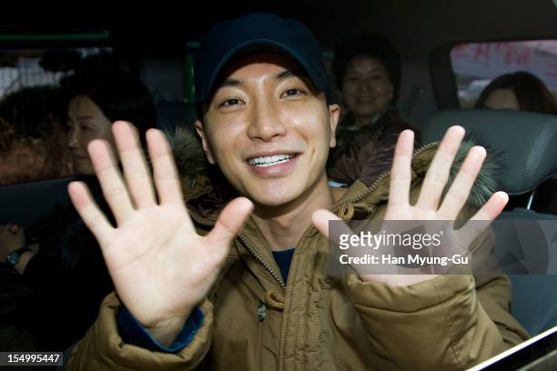 Leeteuk of South Korean boy band Super Junior joins the military on October 30, 2012 in Uijeongbu, South Korea.