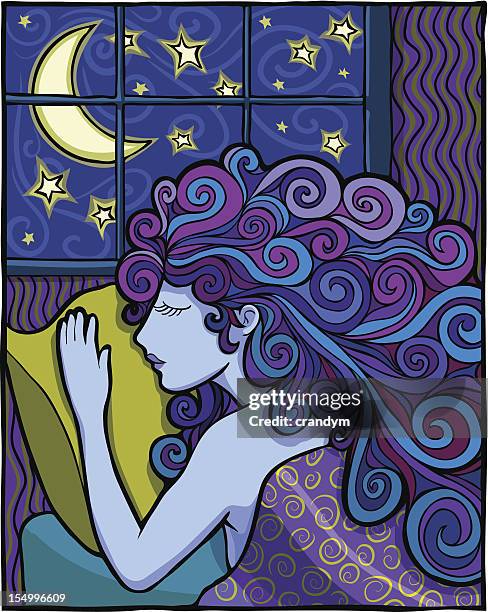 stockillustraties, clipart, cartoons en iconen met beautiful woman sleeping - sleeping woman