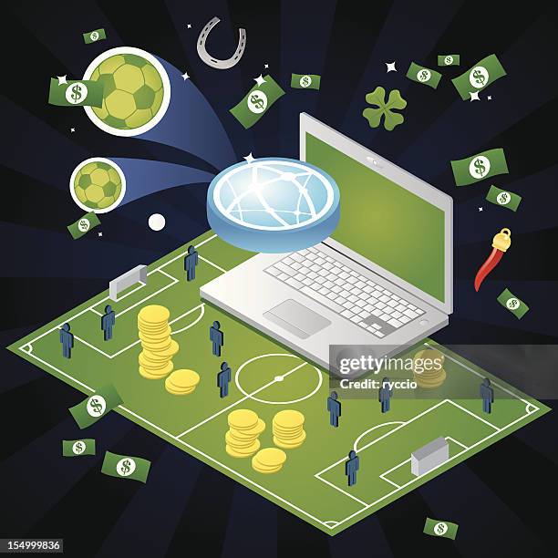 sport betting in a isometric soccer field - football pitch vector stock illustrations