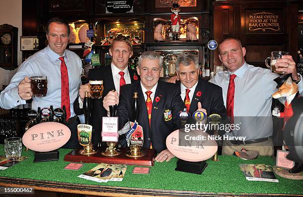 Martin Bayfield, Lewis Moody, Warren Gatland, Andy Lrvine and Phil Vickery attend the Thomas Pink Presents The Pink Lion launch event on October 30,...