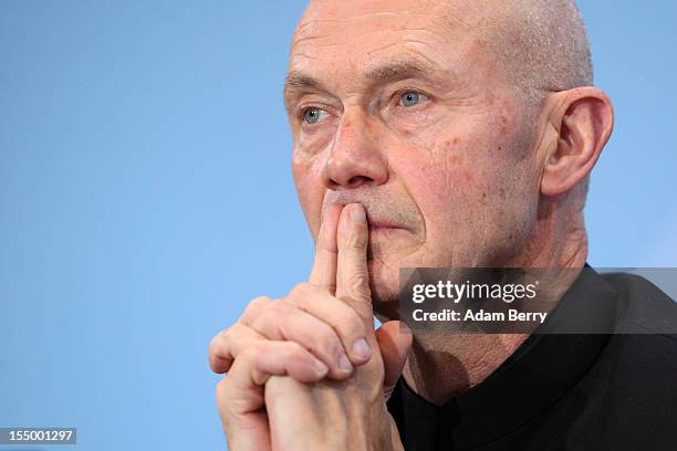 Pascal Lamy, director-general of the World Trade Organization , listens at a news conference after a meeting on October 30, 2012 at the German...